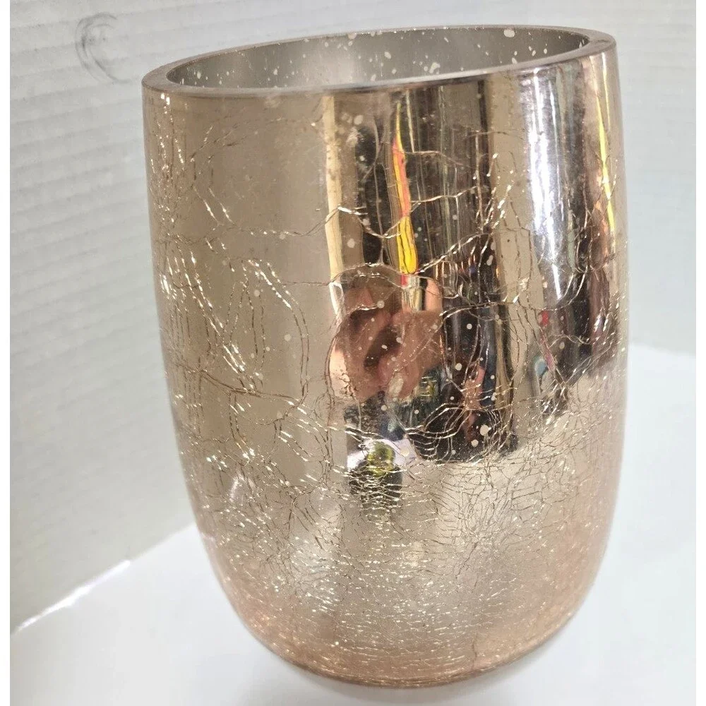 8" Gold Crackle Mercury Glass Candle Jar Holder Large Decorative Home Decor - Picture 5 of 6